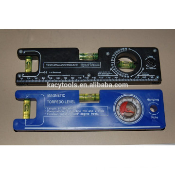 8'' Mini plastic magnetic torpedo instrument spirit level with cylinder bubble vials
